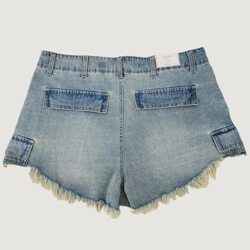 Tinseltown 100% Cotton Cargo Cut Off Denim Shorts Vintage Light Wash Mid Rise 11